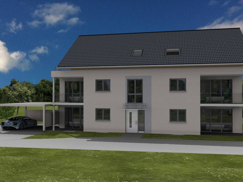 Das Bild zeigt das Mehrfamilienhaus in der Vorderansicht. 